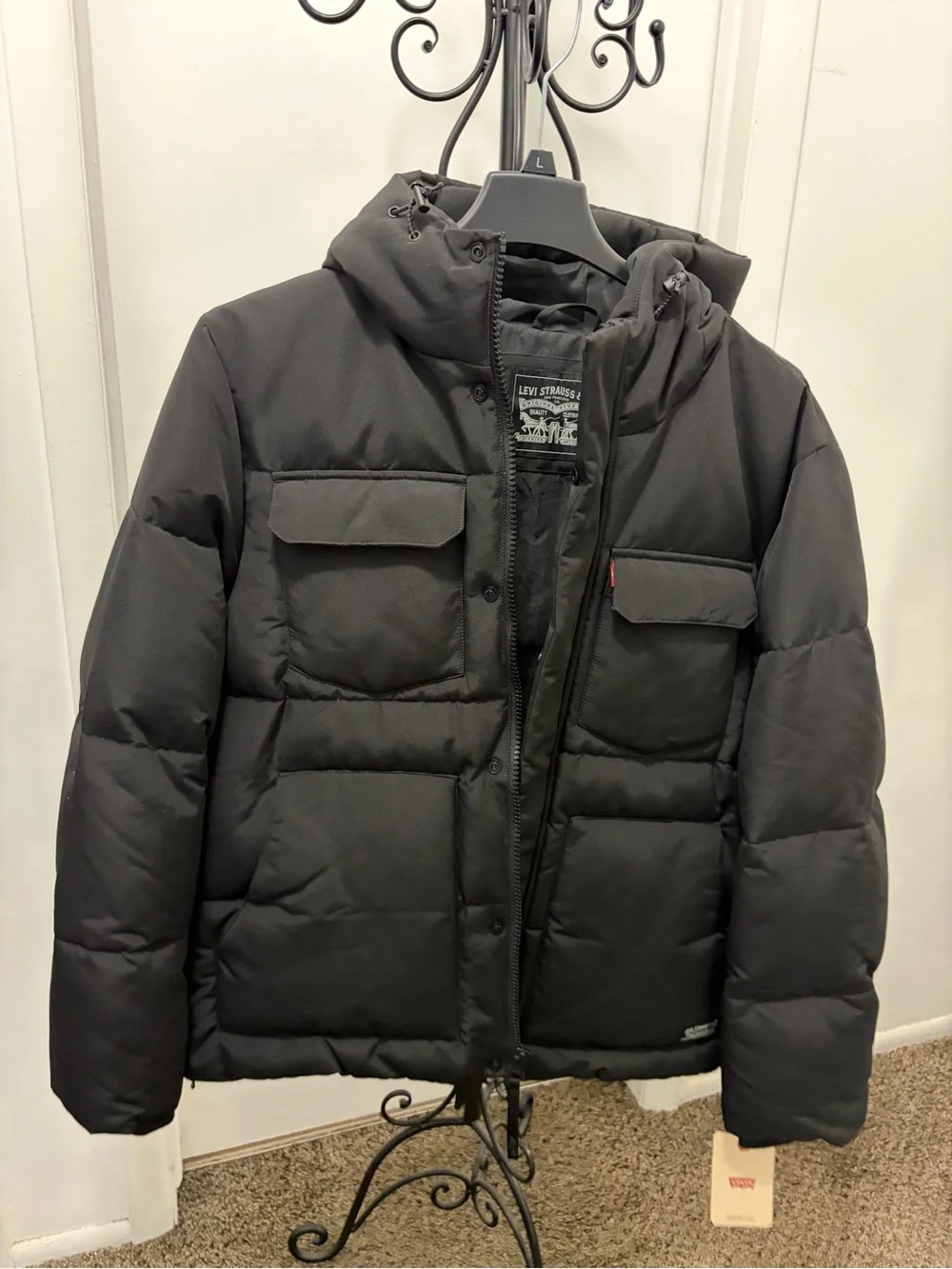 Levi's Men's Black Hooded Puffer Jacket